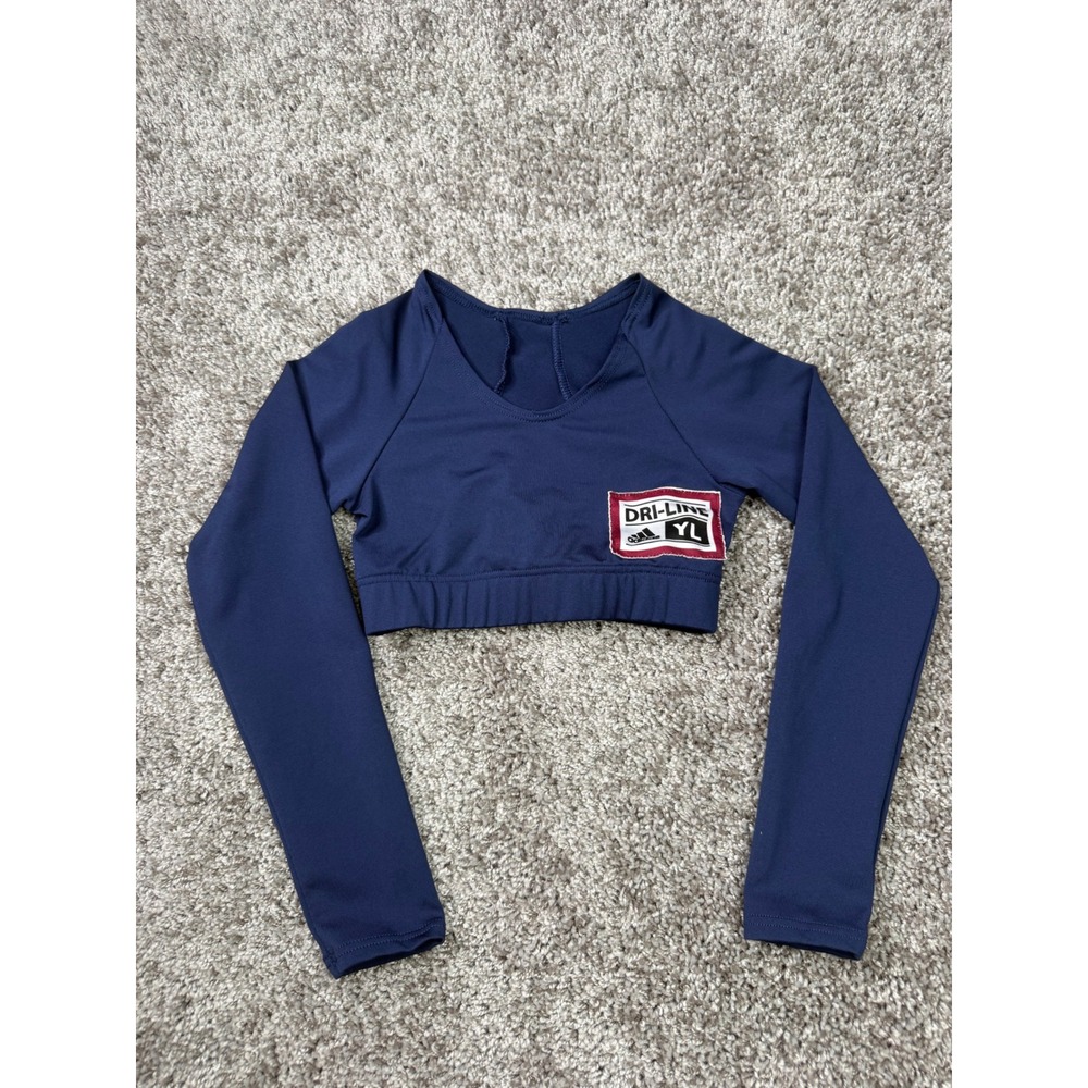 Adidas Dri-Line YL Navy Long Sleeve Cheerleading Crop Top Youth Large